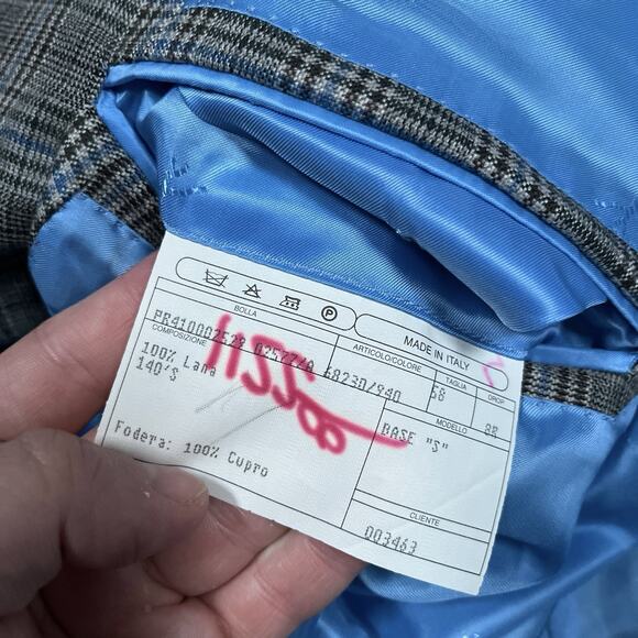 ISAIA Napoli 140s Wool Grey Glen Plaid Sport Coat 48R Blue Lining Italy 3-Button - Picture 4 of 11